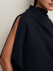 Reiss Navy Elle One-Shoulder Draped Top - Image 4 of 6