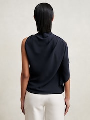 Reiss Navy Elle One-Shoulder Draped Top - Image 5 of 6