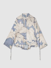 Reiss Blue Gigi Floral Print Gathered Cut Out Shirt - Image 2 of 6