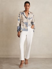 Reiss Blue Gigi Floral Print Gathered Cut Out Shirt - Image 3 of 6