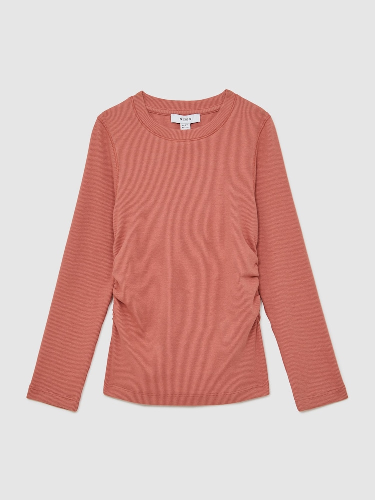Reiss Rose Trina Cotton Ruched Long-Sleeve T-Shirt with Stretch - Image 1 of 4