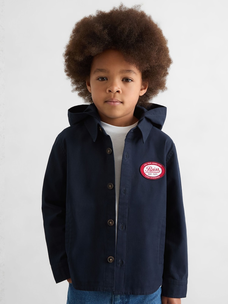 Reiss Navy Prescott 9-13 yrs Cotton Removable-Hood Motor Cars Jacket - Image 1 of 5