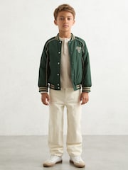 Reiss Forest Green/Off White Harvey Motor Cars Embroidered Bomber Jacket - Image 1 of 4