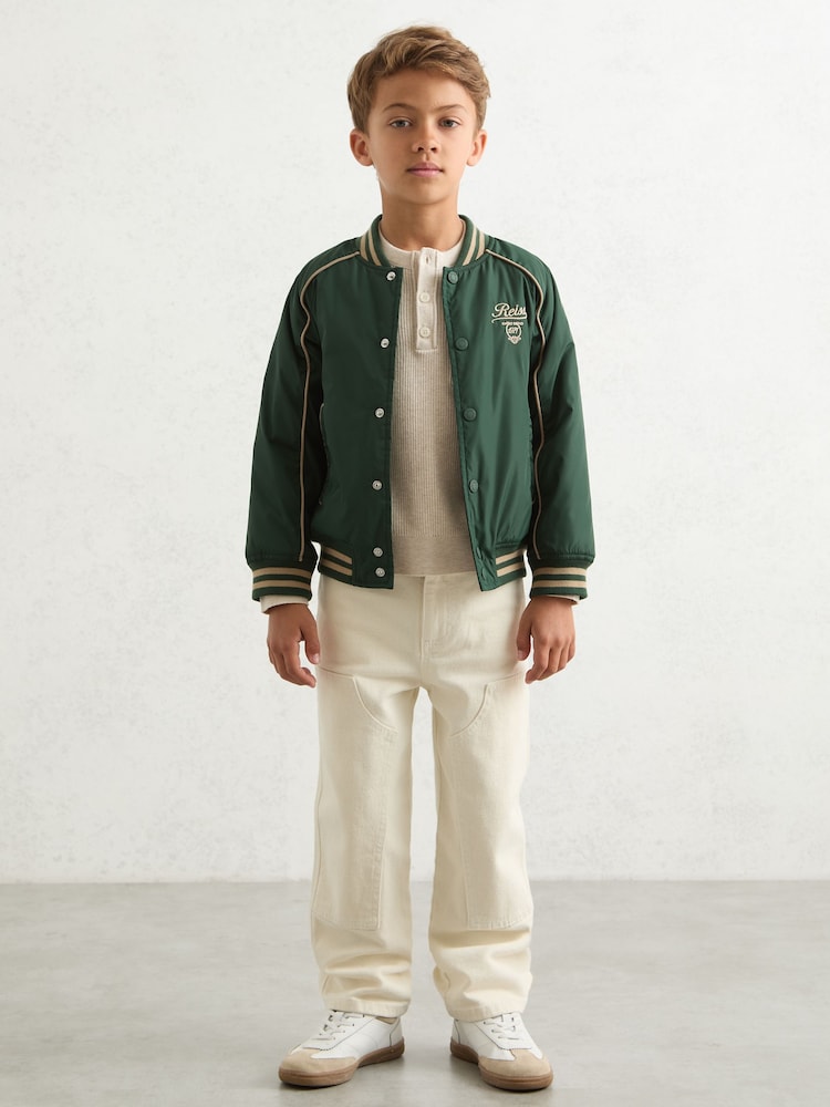 Reiss Forest Green/Off White Harvey Motor Cars Embroidered Bomber Jacket - Image 1 of 4