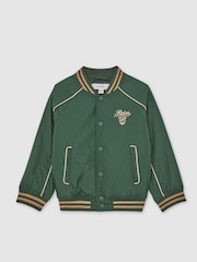 Reiss Forest Green/Off White Harvey Motor Cars Embroidered Bomber Jacket - Image 2 of 4