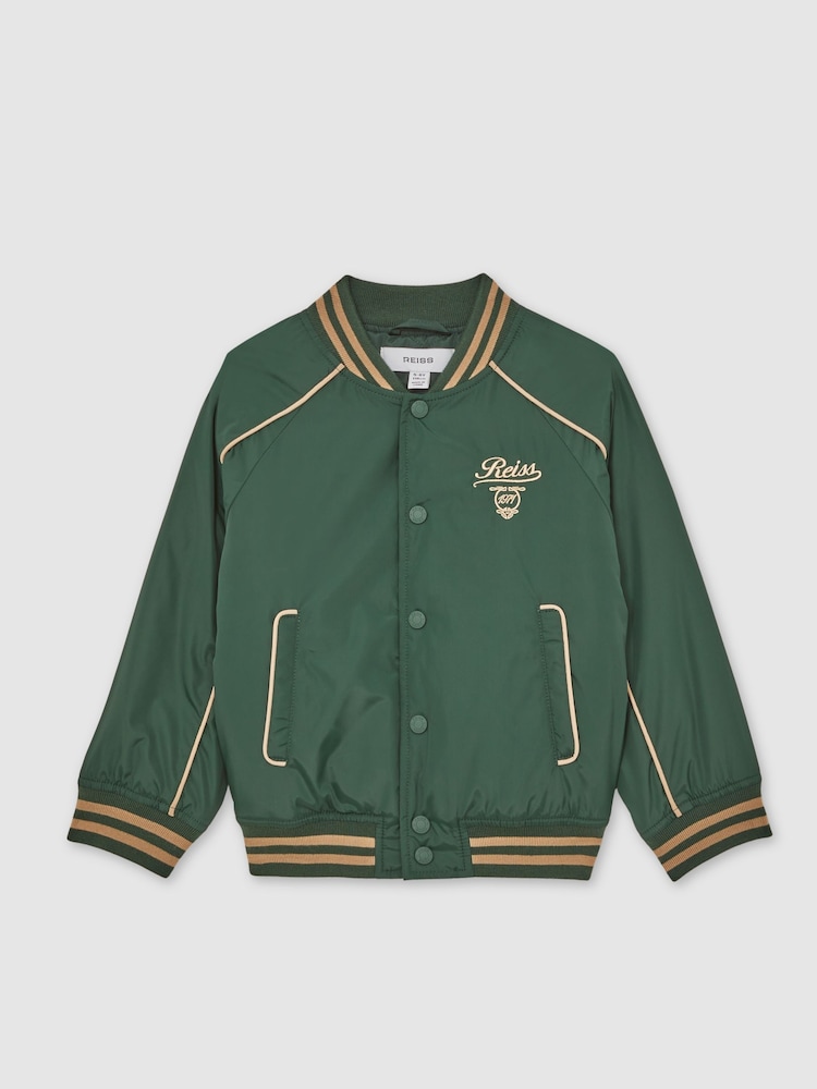 Reiss Forest Green/Off White Harvey Motor Cars Embroidered Bomber Jacket - Image 2 of 4