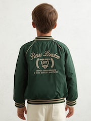 Reiss Forest Green/Off White Harvey Motor Cars Embroidered Bomber Jacket - Image 3 of 4