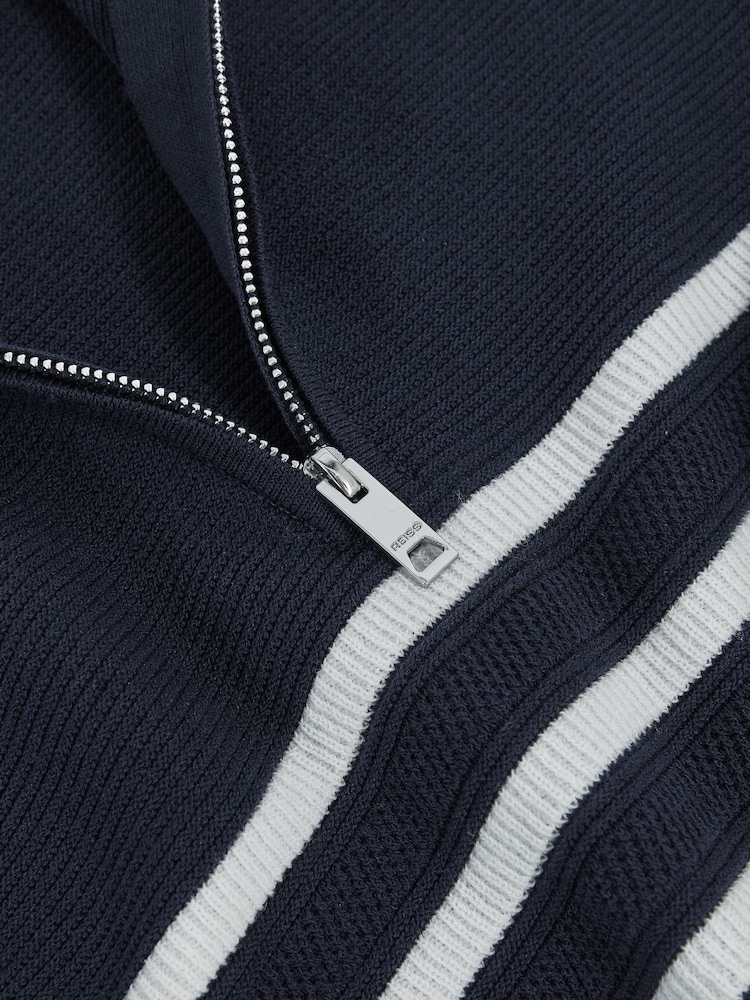 Reiss Navy/Off White Graham 13-14 yrs Cotton-Blend Stripe Half-Zip Jumper - Image 4 of 4