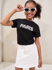 Negro - Lipsy 100% Cotton Embellished Paris T-Shirt (5-16yrs) - Imagen 1 de 4