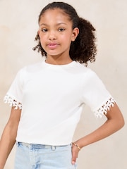 Lipsy 100% Cotton Bow Trim T-Shirt (5-16yrs) - Imagen 1 de 4