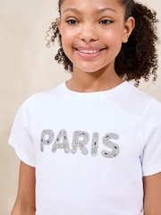 Lipsy White 100% Cotton Embellished Paris T-Shirt (5-16yrs) - Image 2 of 4