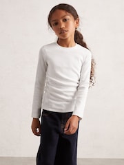 Reiss Ivory Trina 9-13 yrs Cotton Ruched Long-Sleeve T-Shirt with Stretch - Image 1 of 4