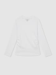 Reiss Ivory Trina 9-13 yrs Cotton Ruched Long-Sleeve T-Shirt with Stretch - Image 2 of 4