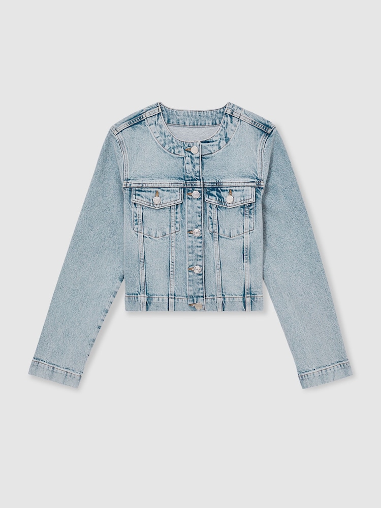Reiss Medora Collarless Cropped Denim Jacket - Imagen 2 de 7 Reiss Medora Collarless Cropped Denim Jacket - Imagen 2 de 7