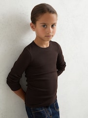 Reiss Chocolate Trina Cotton Ruched Long Sleeve T-Shirt with Stretch - Image 3 of 4