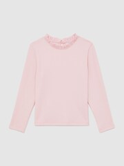 Reiss Pink Flora Stretch-Cotton Ruffle-Neck Top - Image 1 of 4
