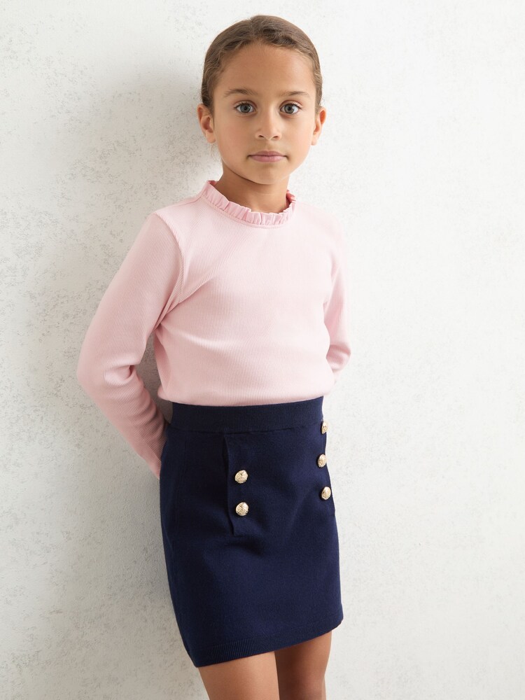 Reiss Pink Flora Stretch-Cotton Ruffle-Neck Top - Image 2 of 4 Reiss Pink Flora Stretch-Cotton Ruffle-Neck Top - Image 2 of 4
