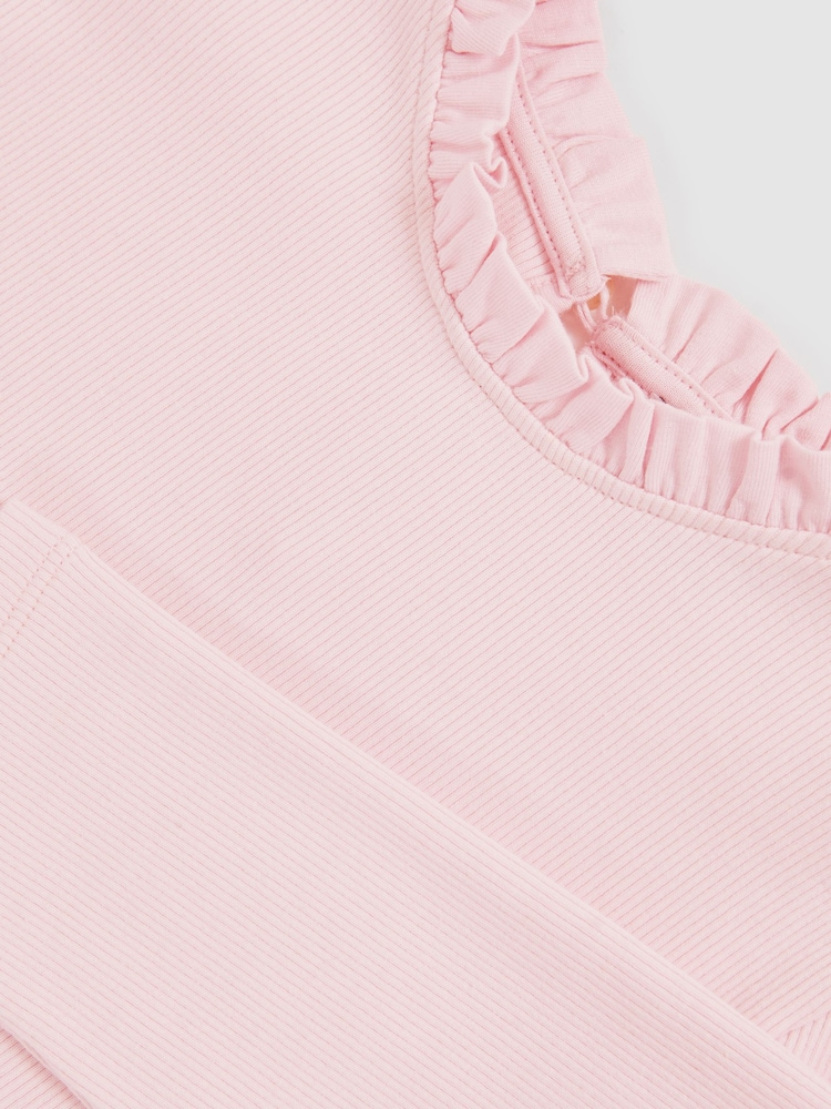 Reiss Pink Flora Stretch-Cotton Ruffle-Neck Top - Image 4 of 4
