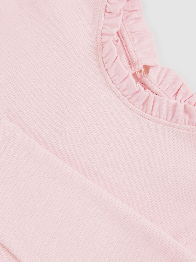Reiss Pink Flora Stretch-Cotton Ruffle-Neck Top - Image 4 of 4 Reiss Pink Flora Stretch-Cotton Ruffle-Neck Top - Image 4 of 4
