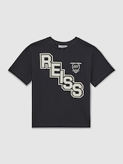 Reiss Navy/White Glen 13-14 yrs Cotton Oversized Logo T-Shirt - Image 1 of 4