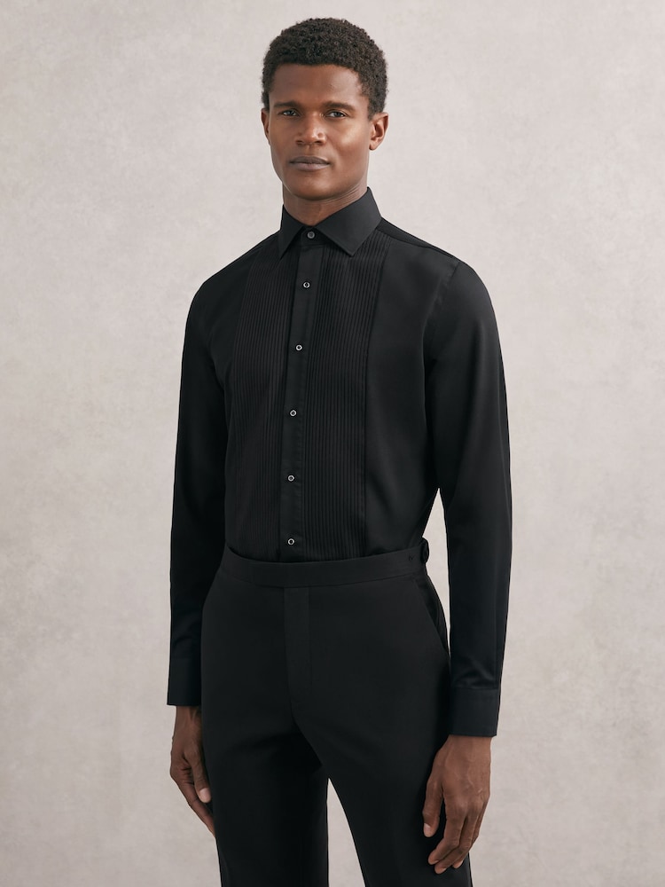 Reiss Black Marcel Regular Fit Cotton Dinner Shirt - Image 1 of 8