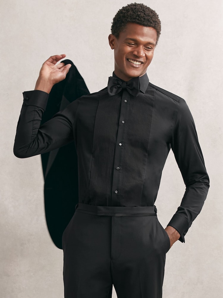 Reiss Black Marcel Slim Fit Cotton Double-Cuff Dinner Shirt Regular-Fit - Image 1 of 7