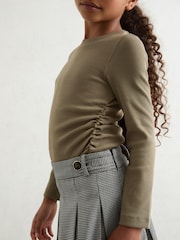 Reiss Khaki Trina Cotton Ruched Long Sleeve T-Shirt with Stretch - Image 3 of 4