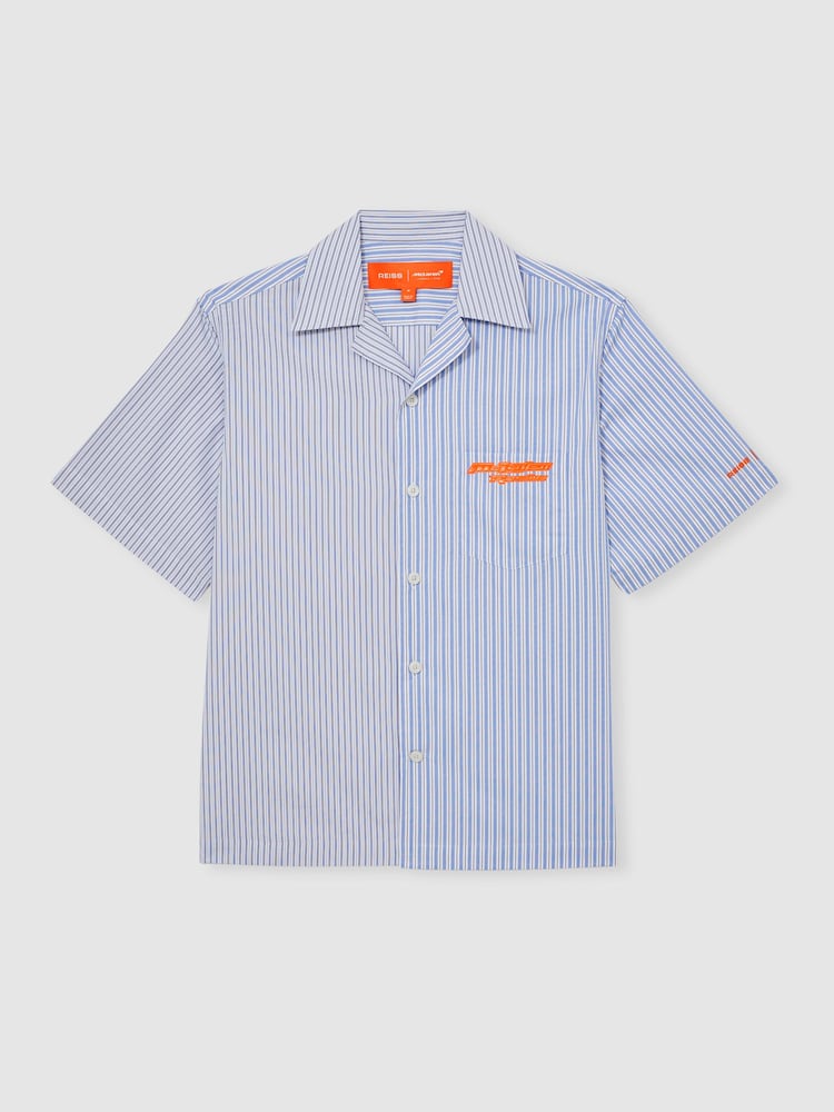 Reiss Soft Blue/White Bruce McLaren F1 Team Cuban Collar Striped Shirt - Image 2 of 6