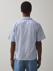 Reiss Soft Blue/White Bruce McLaren F1 Team Cuban Collar Striped Shirt - Image 5 of 6
