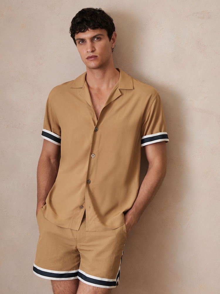 Reiss Camel Valbonne Reiss | Ché Stripe-Cuff Shirt - Image 1 of 8