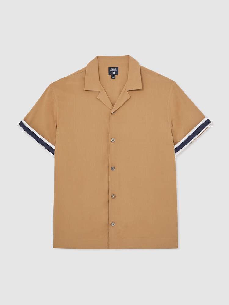 Reiss Camel Valbonne Reiss | Ché Stripe-Cuff Shirt - Image 2 of 8