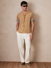 Reiss Camel Valbonne Reiss | Ché Stripe-Cuff Shirt - Image 4 of 8