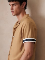 Reiss Camel Valbonne Reiss | Ché Stripe-Cuff Shirt - Image 5 of 8