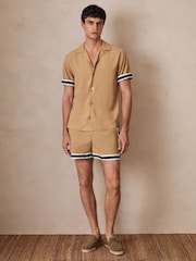 Reiss Camel Valbonne Reiss | Ché Stripe-Cuff Shirt - Image 7 of 8