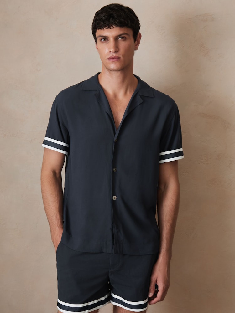 Azul marino - Reiss Valbonne Reiss | Ché Stripe-Cuff Shirt - Imagen 1 de 7