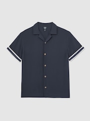 Azul marino - Reiss Valbonne Reiss | Ché Stripe-Cuff Shirt - Imagen 2 de 7
