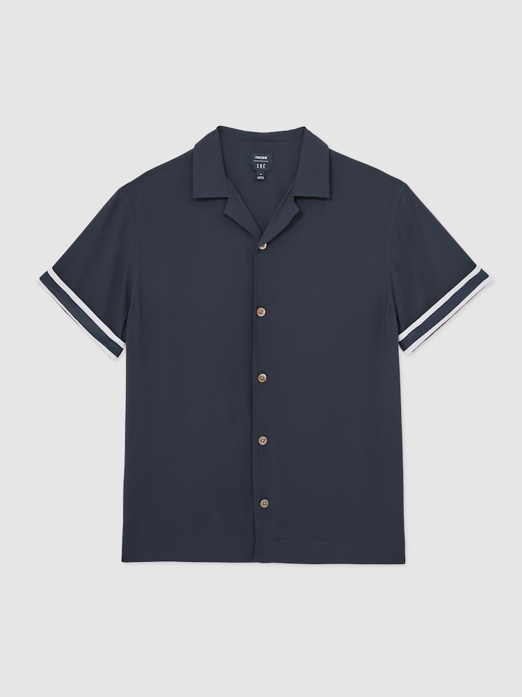 Azul marino - Reiss Valbonne Reiss | Ché Stripe-Cuff Shirt - Imagen 2 de 7