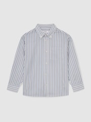 Reiss Blue/White Aplin 13-14 yrs Cotton-Poplin Striped Oversize Shirt - Image 1 of 4