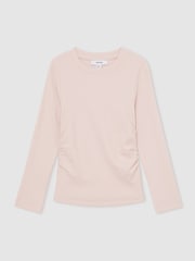 Reiss Pale Pink Trina 9-13 yrs Cotton Ruched Long-Sleeve T-Shirt with Stretch - Image 2 of 4