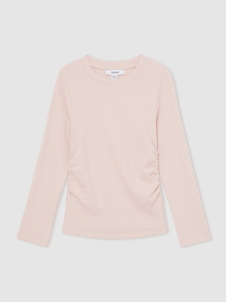 Reiss Pale Pink Trina 9-13 yrs Cotton Ruched Long-Sleeve T-Shirt with Stretch - Image 2 of 4