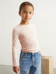 Reiss Pale Pink Trina 9-13 yrs Cotton Ruched Long-Sleeve T-Shirt with Stretch - Image 3 of 4