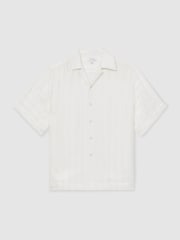 Reiss White Melba Jacquard Stripe Cuban Collar Shirt - Image 2 of 5