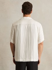 Reiss White Melba Jacquard Stripe Cuban Collar Shirt - Image 4 of 5