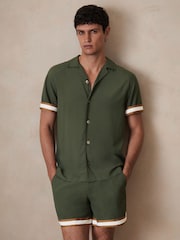 Reiss Pine Green Valbonne Reiss | Ché Stripe-Cuff Shirt - Image 1 of 7