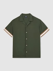 Reiss Pine Green Valbonne Reiss | Ché Stripe-Cuff Shirt - Image 2 of 7