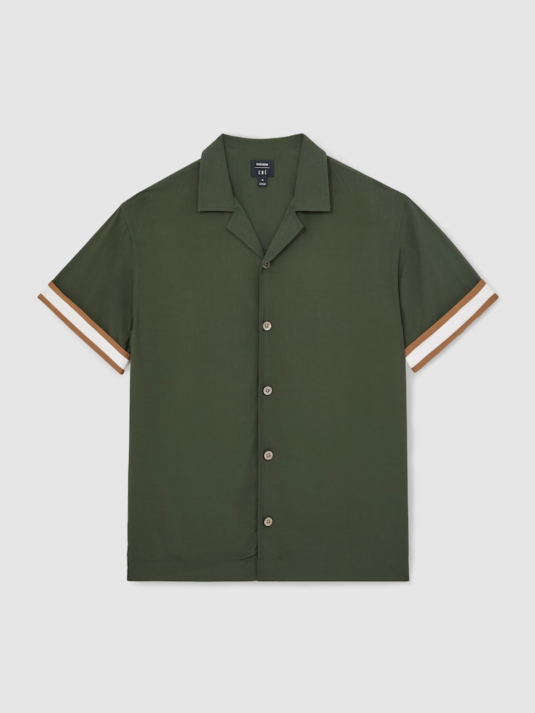 Reiss Pine Green Valbonne Reiss | Ché Stripe-Cuff Shirt - Image 2 of 7