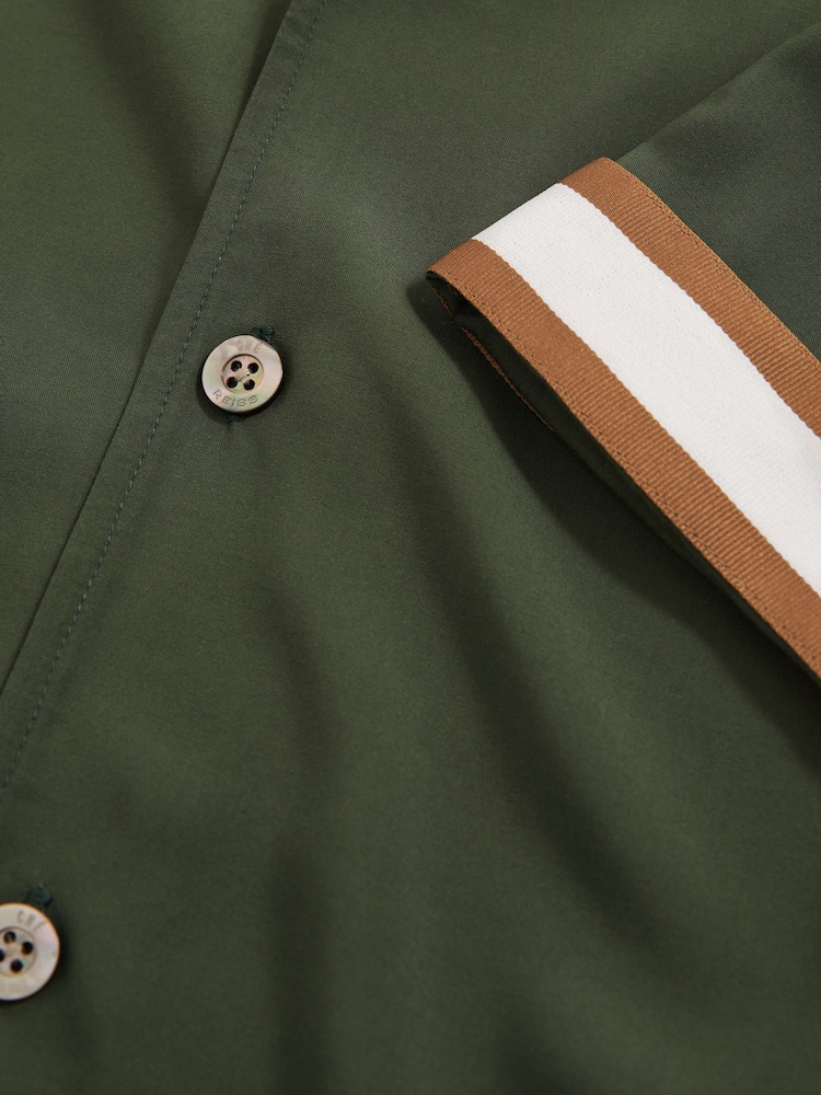 Reiss Pine Green Valbonne Reiss | Ché Stripe-Cuff Shirt - Image 7 of 7