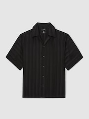 Reiss Black Melba Jacquard Stripe Cuban Collar Shirt - Image 2 of 7
