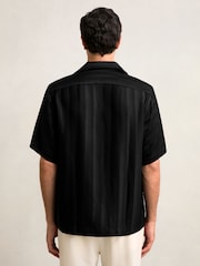 Reiss Black Melba Jacquard Stripe Cuban Collar Shirt - Image 5 of 7