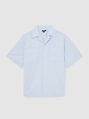 Reiss Soft Blue/White Thorpe Lyocell-Blend Stripe Twin-Pocket Shirt - Image 2 of 6
